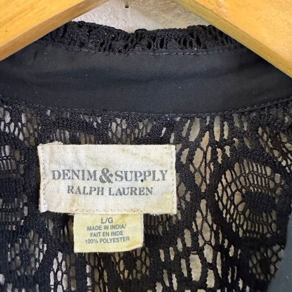 Denim & Supply Ralph Lauren Black Lace Button Down Shirt size Large - Picture 2 of 10